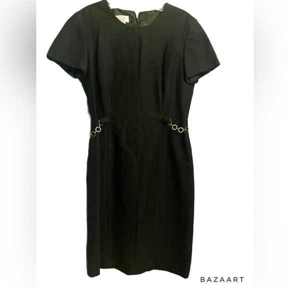 Talbots Dresses & Skirts - Talbots little black dress with gold belted accent textured short sleeve size 6
